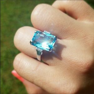 6.35CT Blue Aquamarine 925 Sterling Silver Ring
